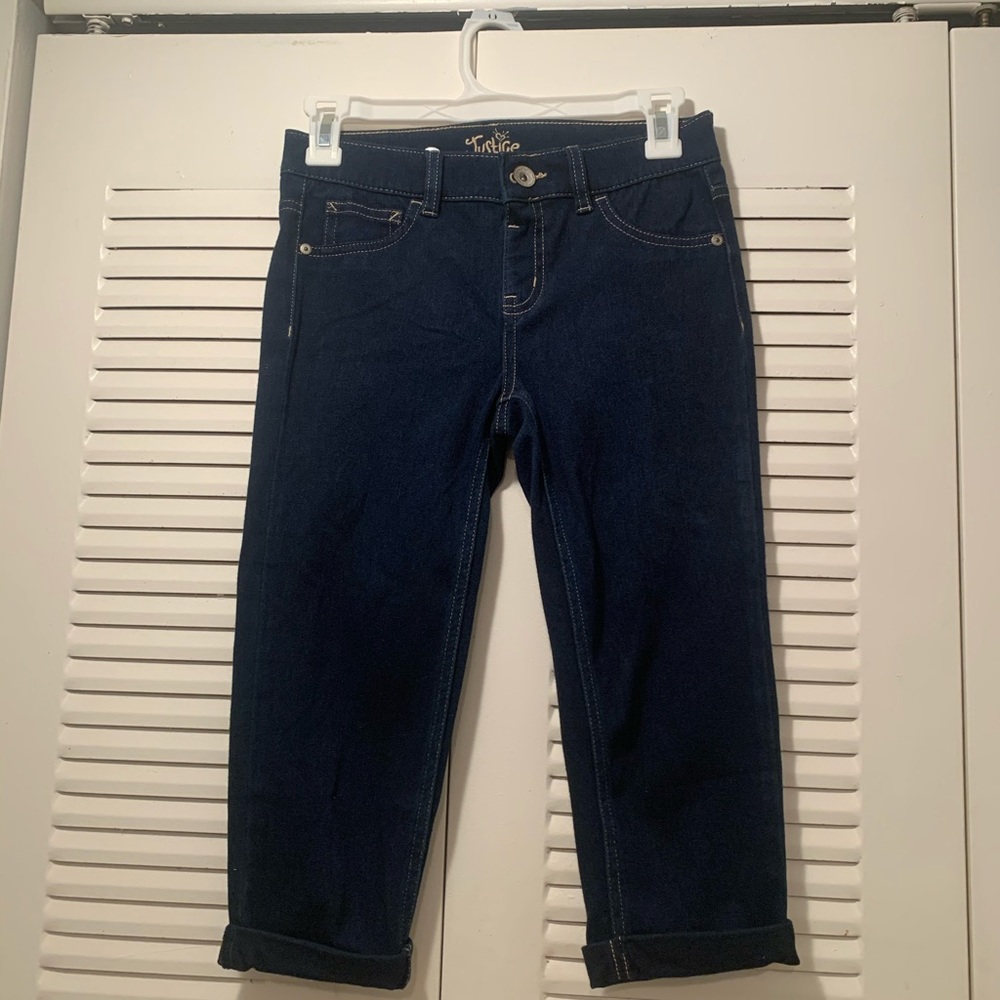 Dark blue jeans.